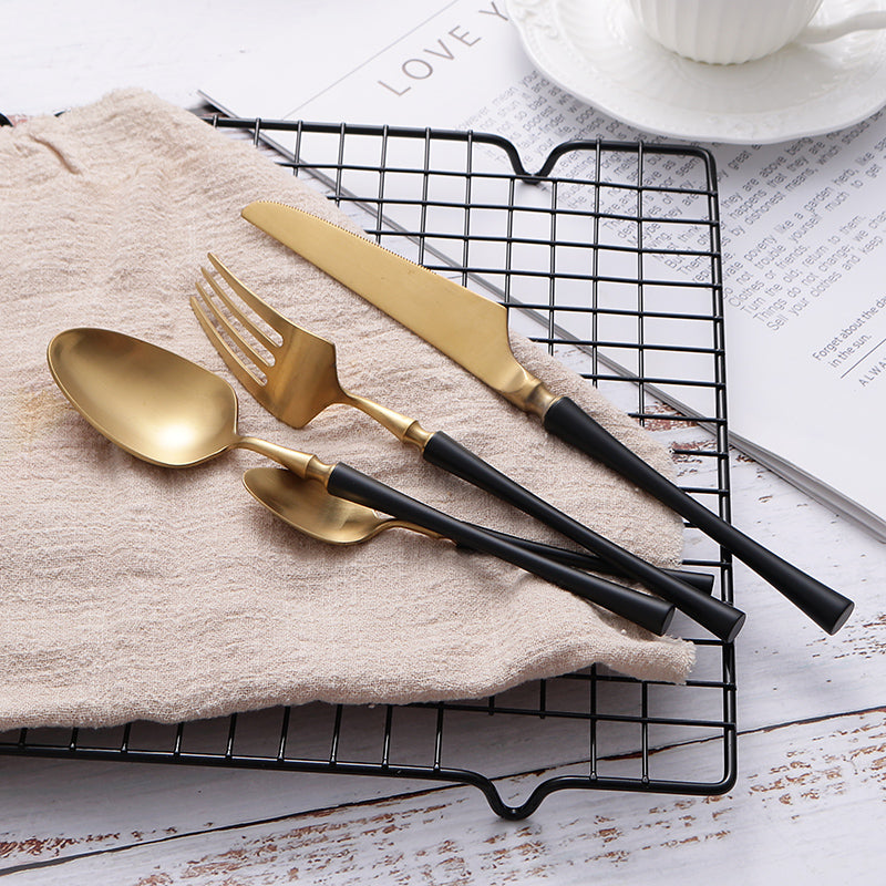 24-Piece Stainless Steel Cutlery Set – PureSet-Matte Gold and Black-State of Style