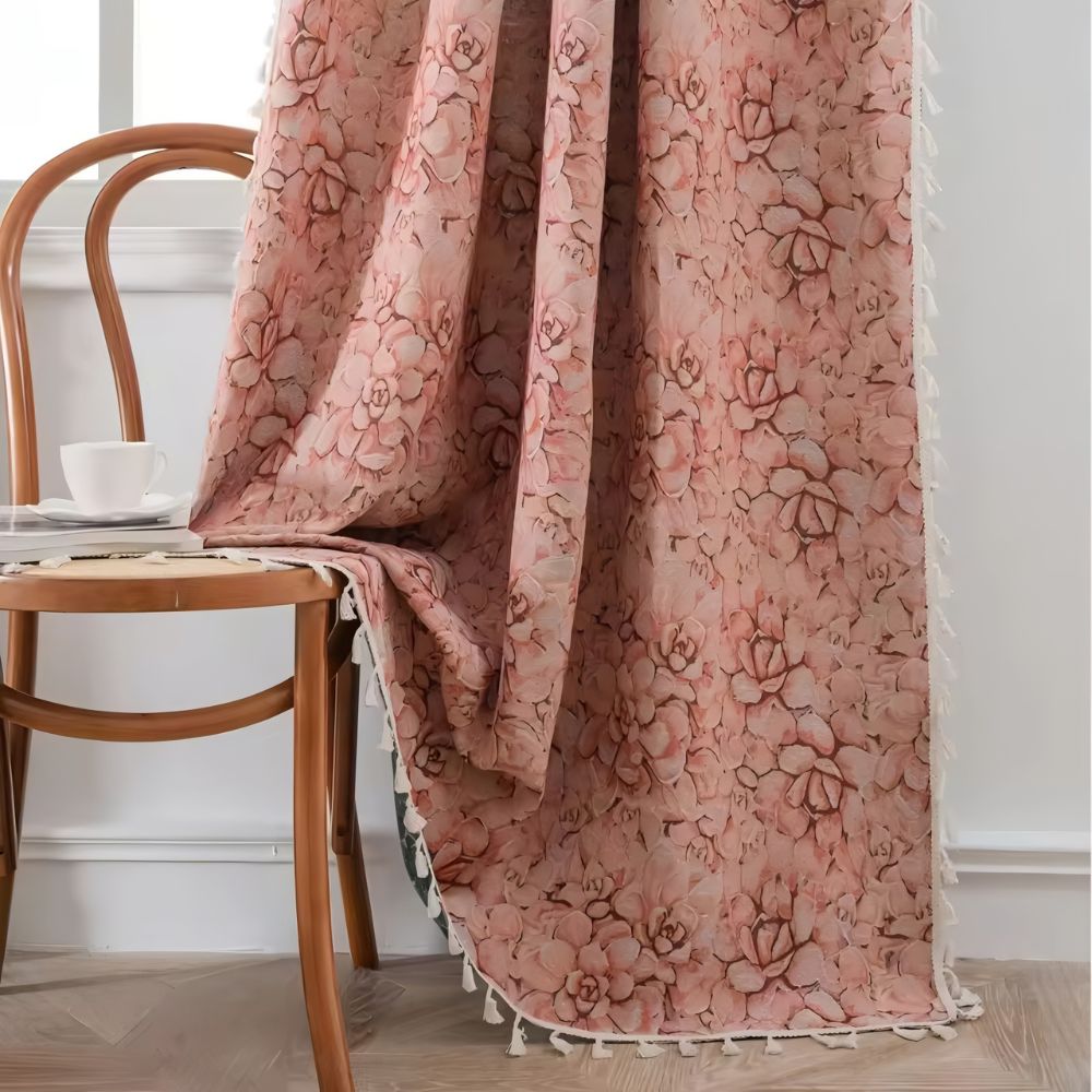 Floral Tassel Weave Curtain Panel