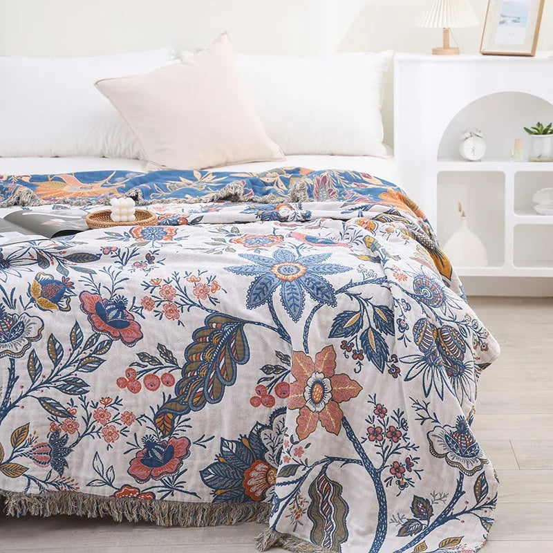 Rustic Artistic Throw Blanket | Woven Floral Pattern