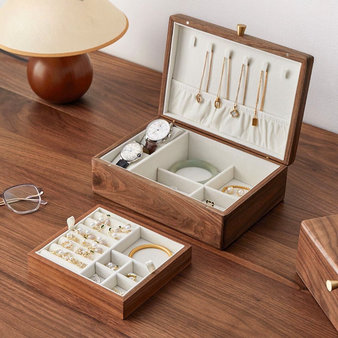 Walnut Jewelry Box with Lift Out Tray