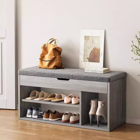 Shoe Storage Bench 3 Tier PU Leather Wood