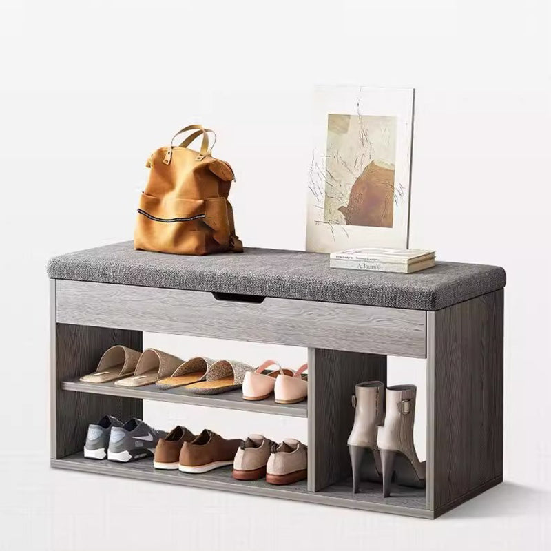 Shoe Storage Bench 3 Tier PU Leather Wood