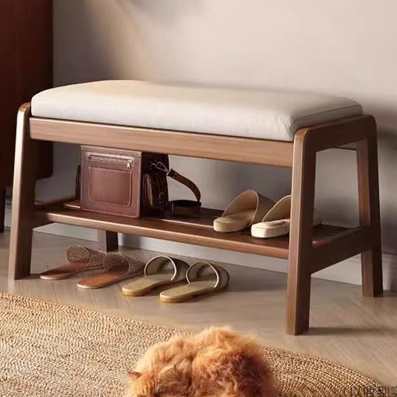 Shoe Bench with Shelf Solid Wood