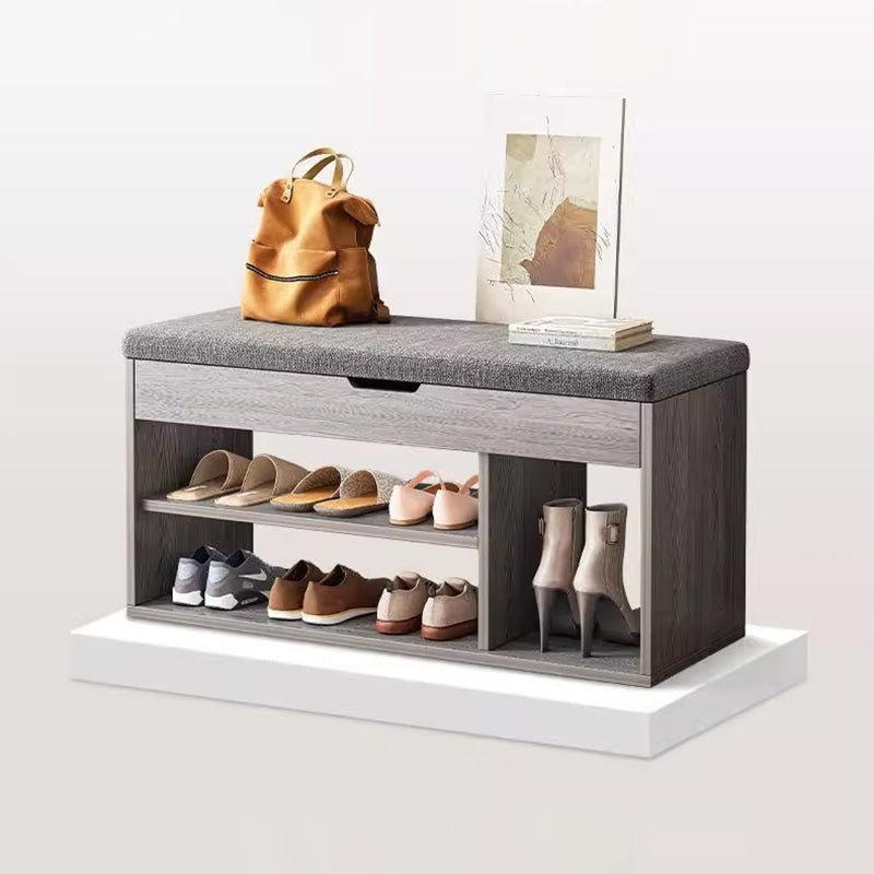 Shoe Storage Bench 3 Tier PU Leather Wood