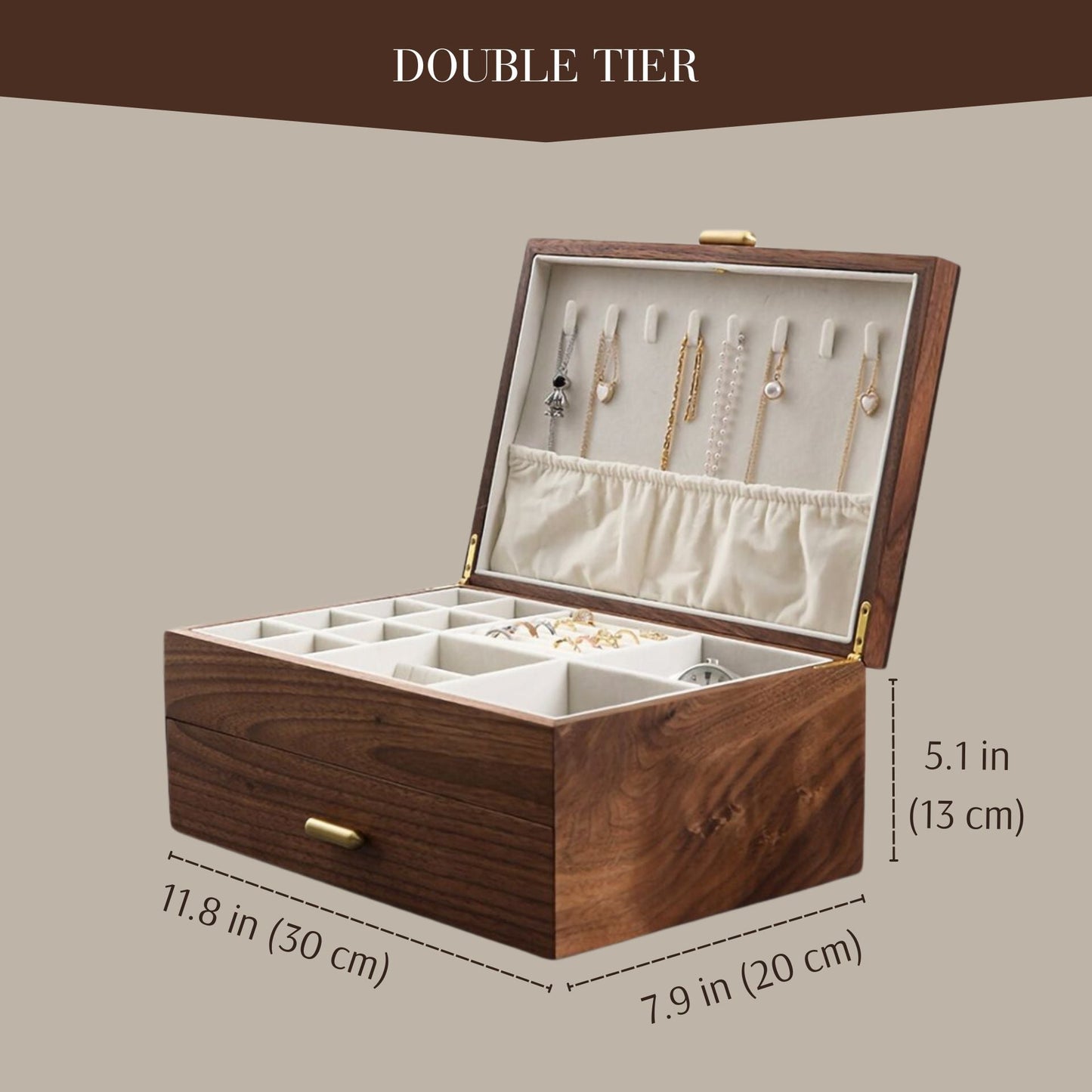 Walnut Jewelry Box with Necklace Organizer