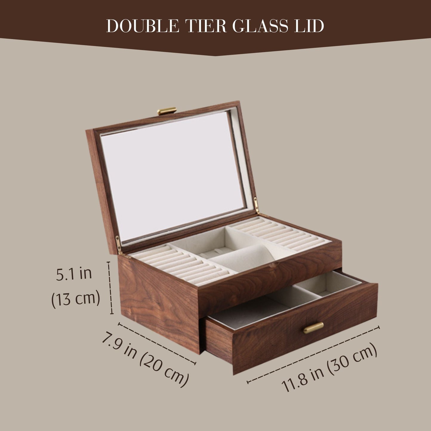 Walnut Jewelry Box with Necklace Organizer
