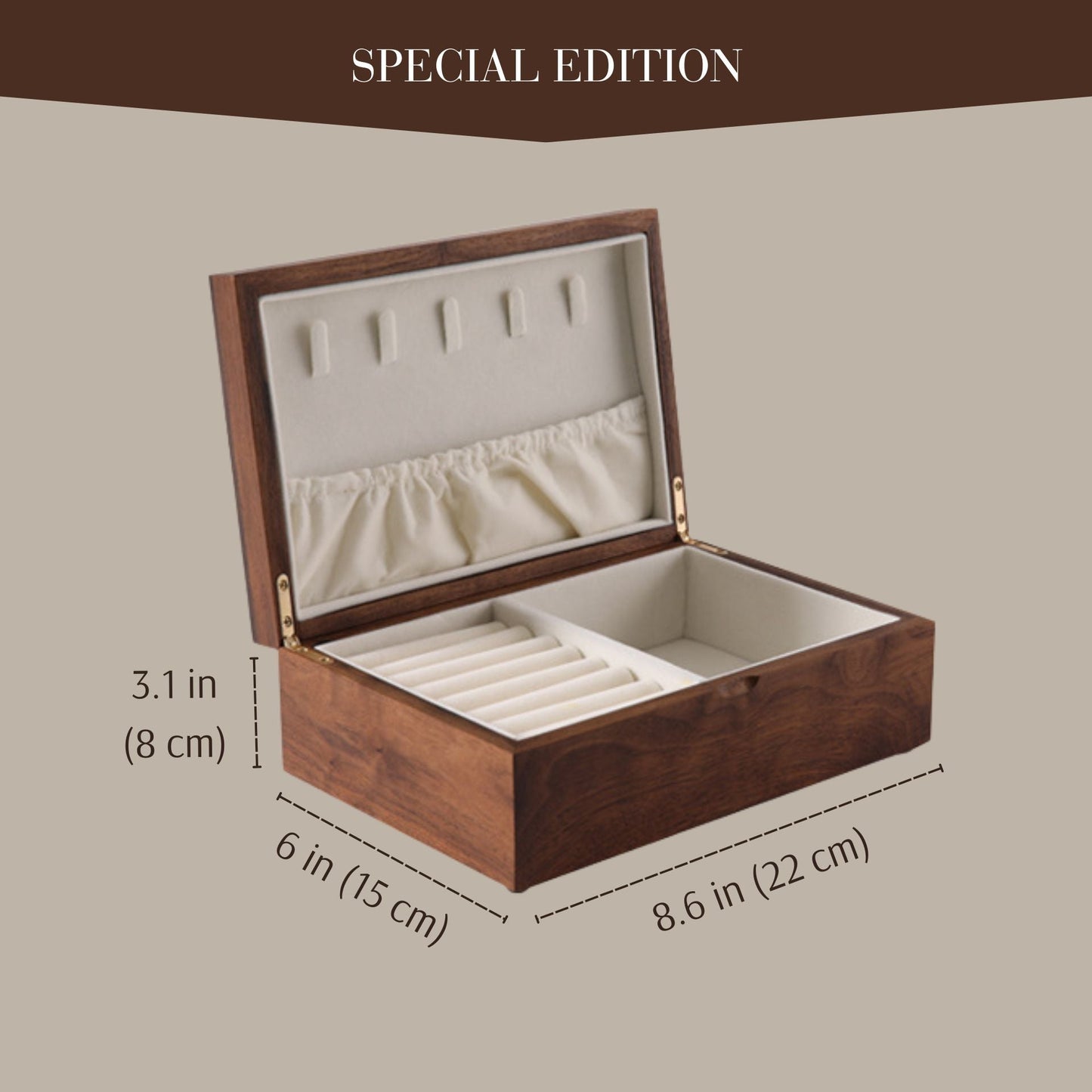 Walnut Jewelry Box with Necklace Organizer
