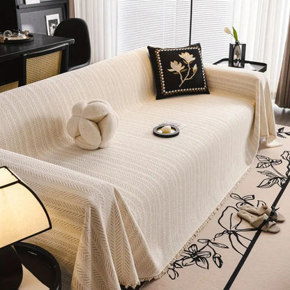 Herringbone Tassel Couch Cover | Chenille Sofa Bedding