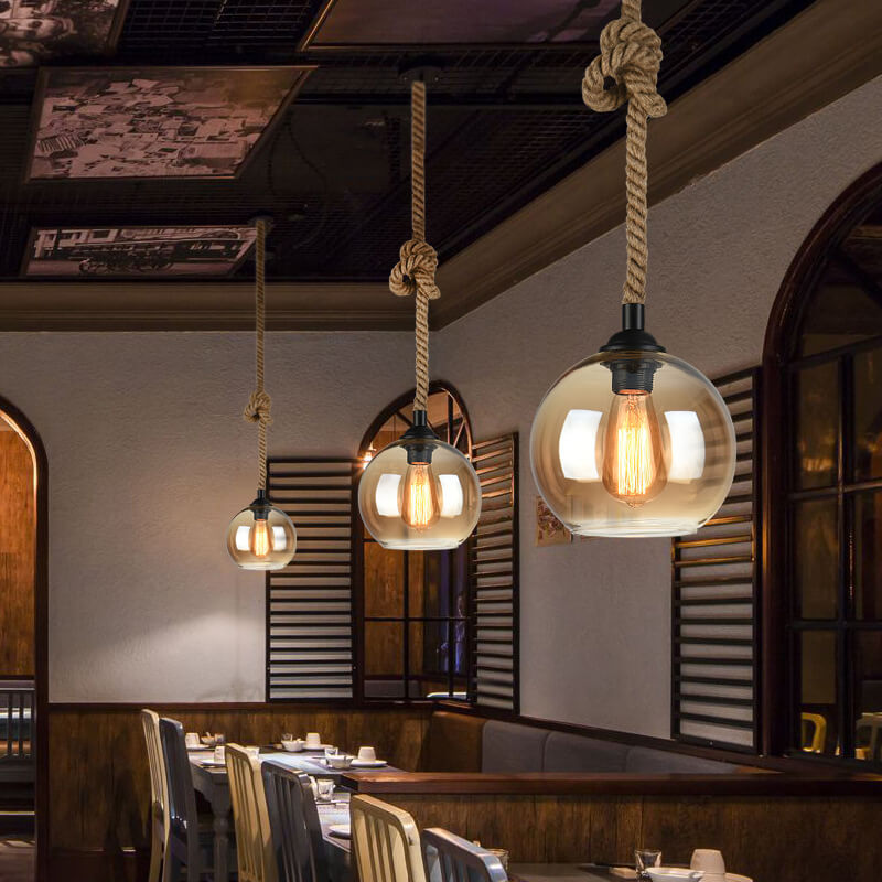 Glass Globe Rope Pendant Light