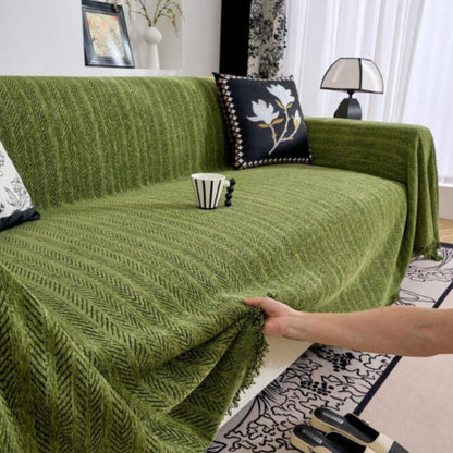 Herringbone Tassel Couch Cover | Chenille Sofa Bedding