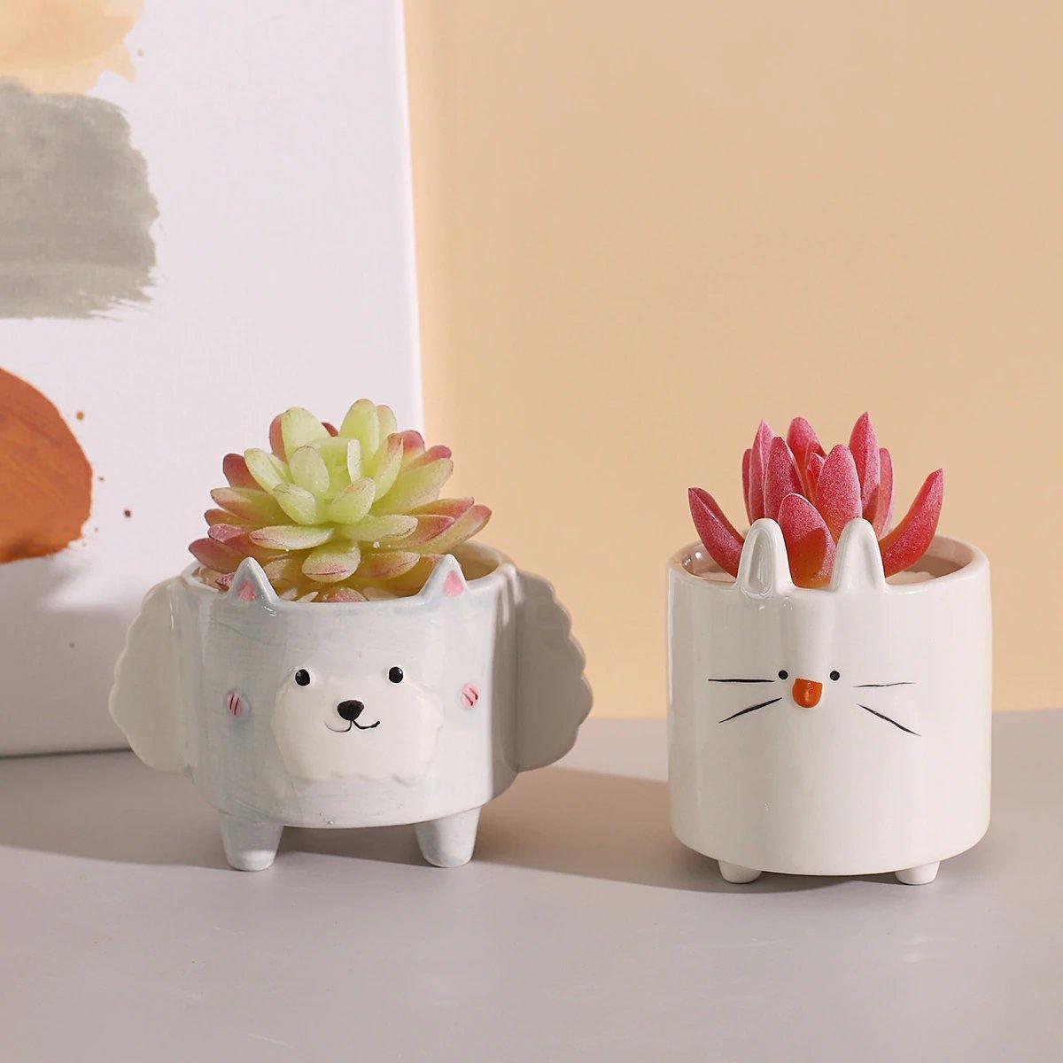 Square Animal Ceramic Succulent Planter Set