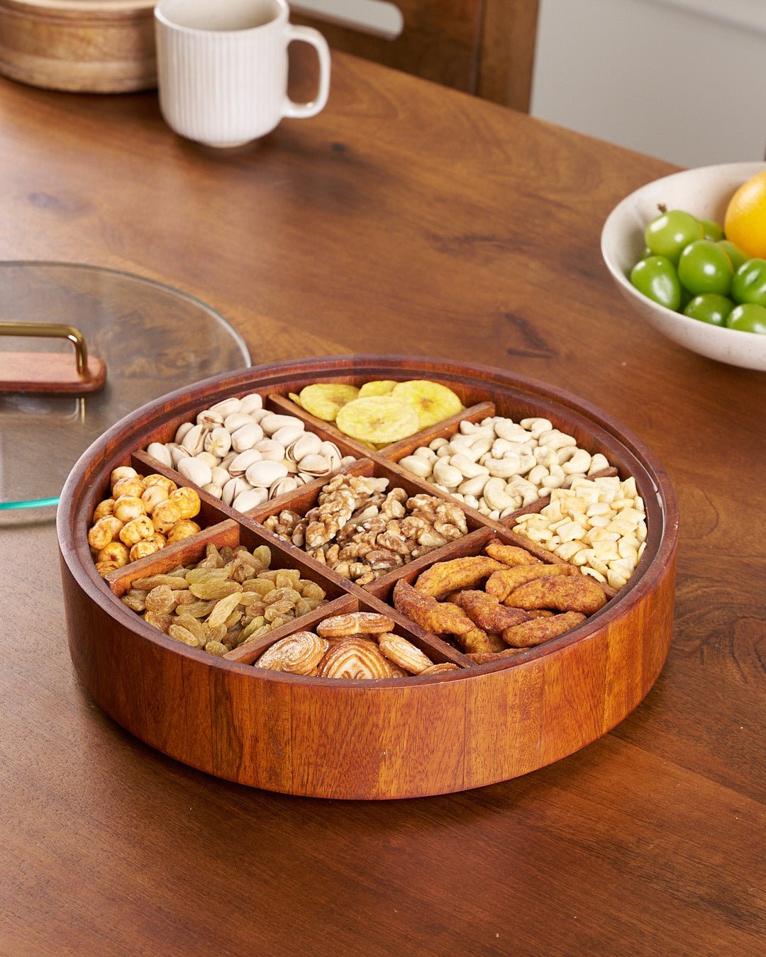 Round Charcuterie Board | Bamboo 9 Compartment Spinner