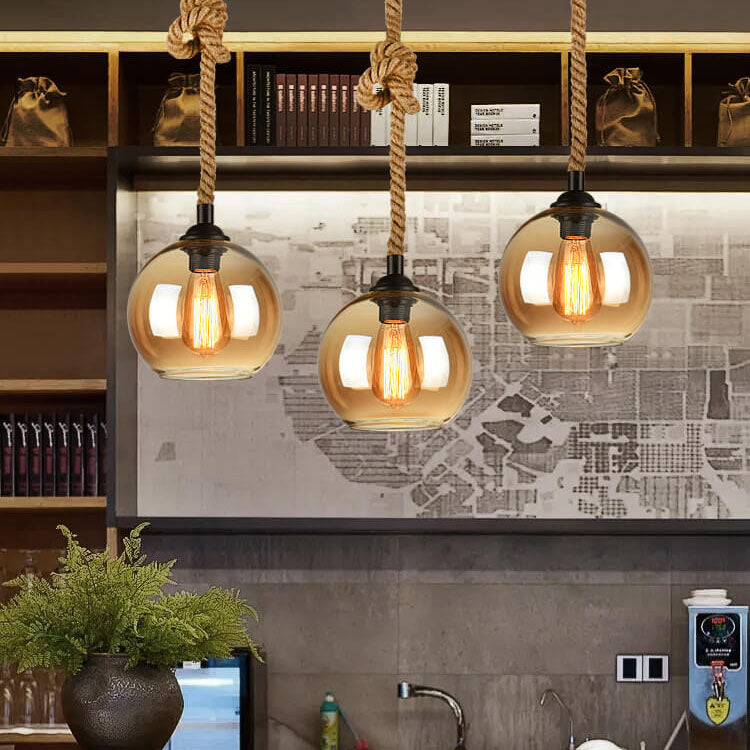 Glass Globe Rope Pendant Light