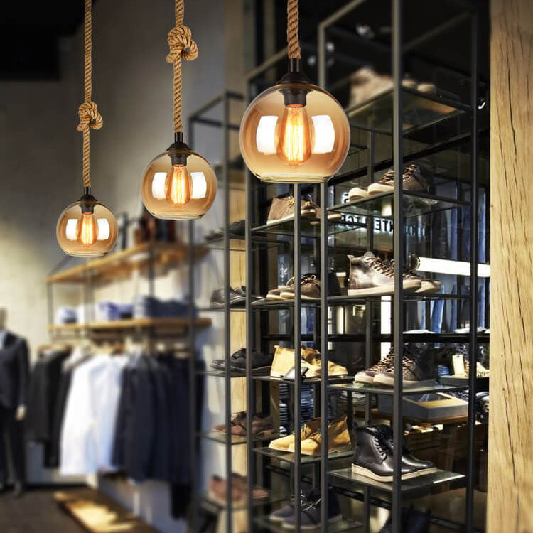 Glass Globe Rope Pendant Light