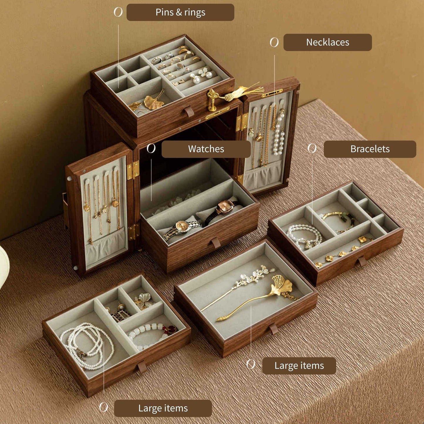 Lockable Wooden Jewelry Storage Cabinet