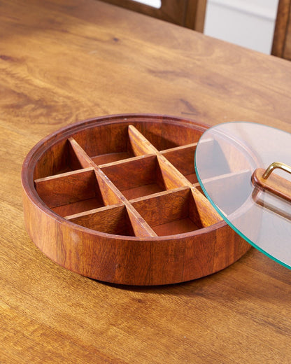 Round Charcuterie Board | Bamboo 9 Compartment Spinner