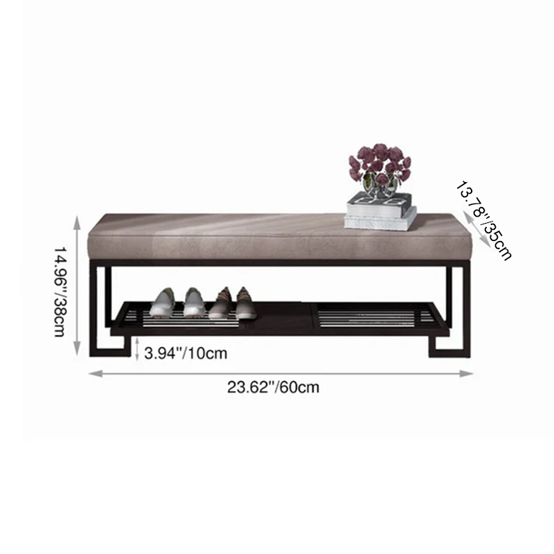 Upholstered Shoe Bench 2 Tier Iron Frame