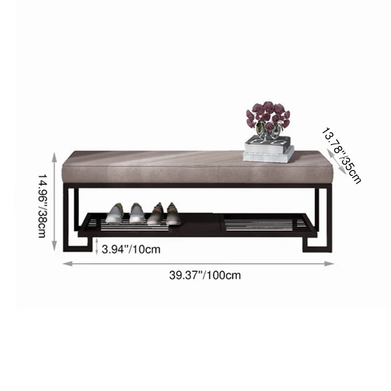 Upholstered Shoe Bench 2 Tier Iron Frame