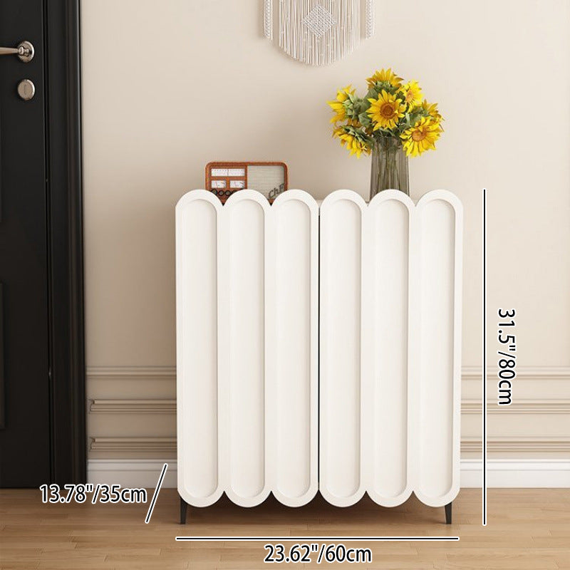 Scalloped Front Shoe Cabinet 4 Tier Wood Metal