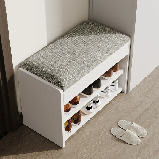 Flip Top Shoe Storage Bench 2–3 Tier Linen Cushion Solid Wood