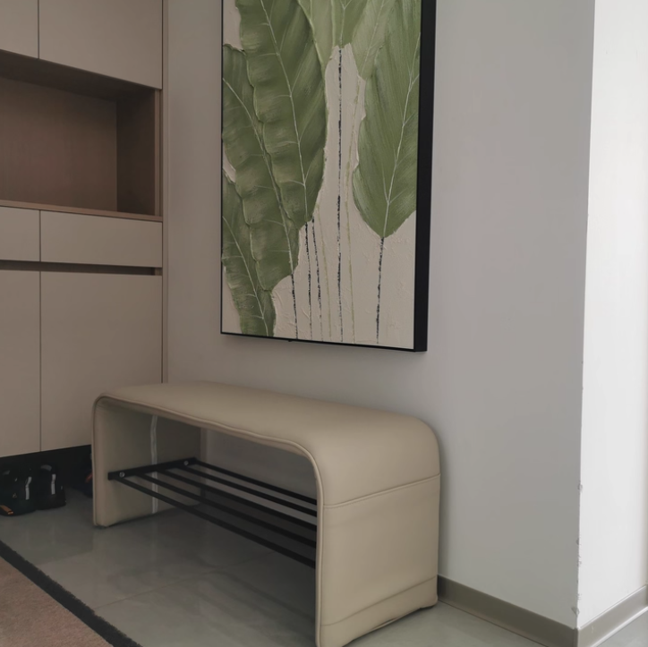 PU Leather Shoe Storage Bench with Steel Frame – 2 Tier Entryway