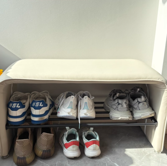 PU Leather Shoe Storage Bench with Steel Frame – 2 Tier Entryway