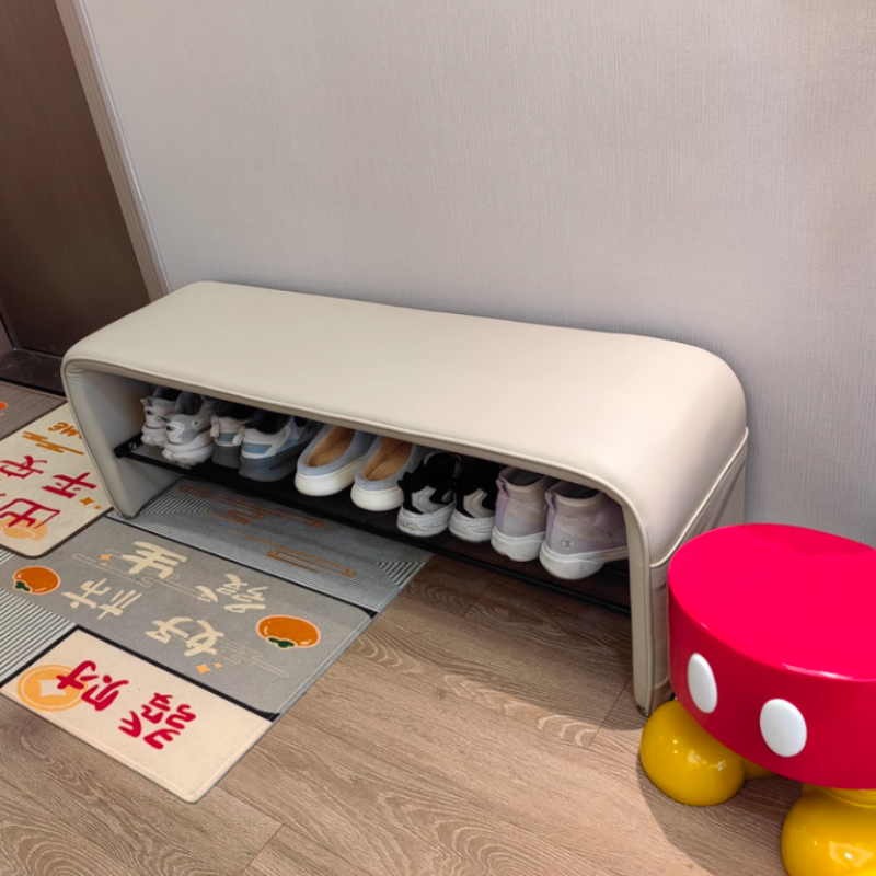 PU Leather Shoe Storage Bench with Steel Frame – 2 Tier Entryway
