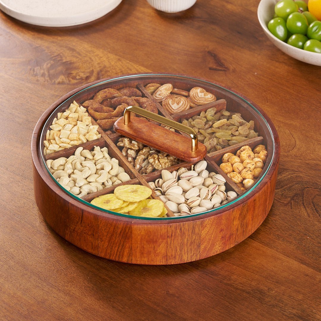 Round Charcuterie Board | Bamboo 9 Compartment Spinner