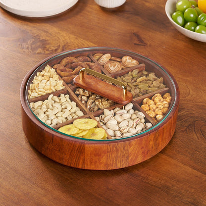 Round Charcuterie Board | Bamboo 9 Compartment Spinner