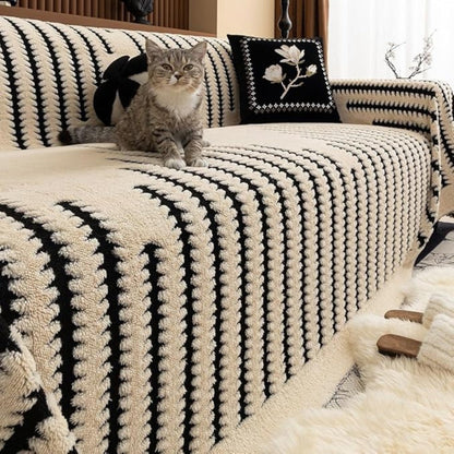 Striped Fringed Couch Cover | Plush Tufted Sofa Bedding