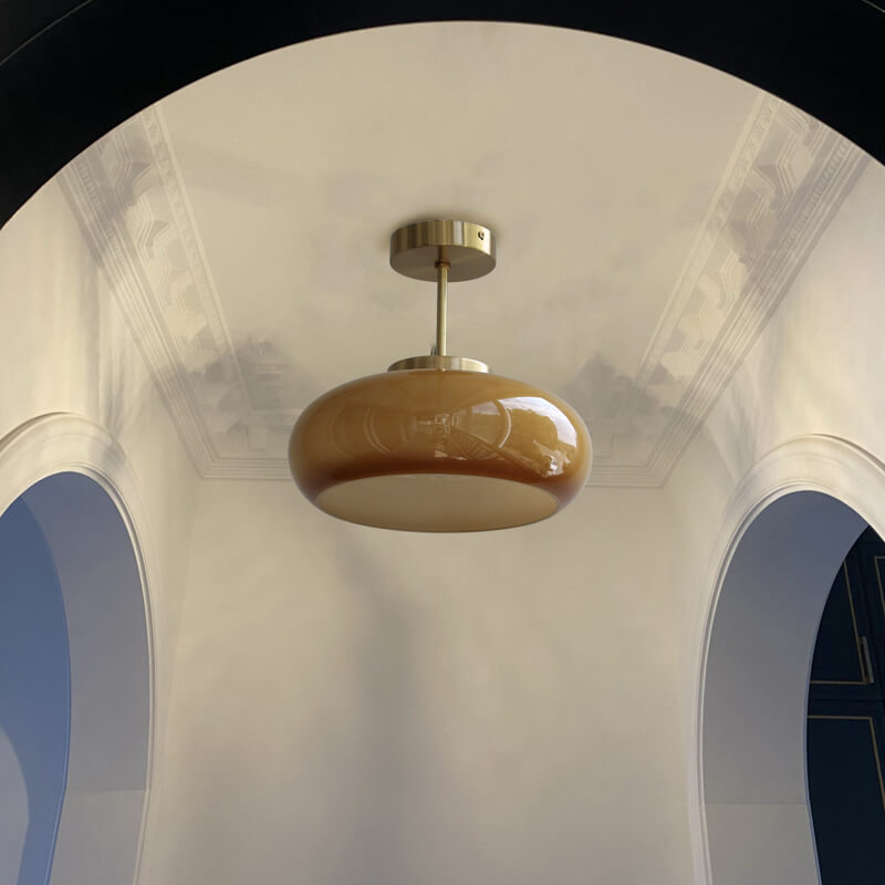 Brass Frame Yellow Glass Semi-Flush Ceiling Light