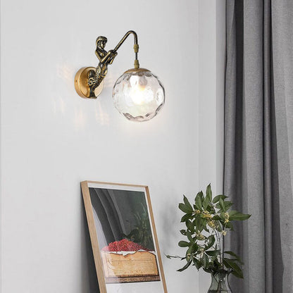 Vintage Wall Sconce | Rustic Metal Arm with Glass Orb