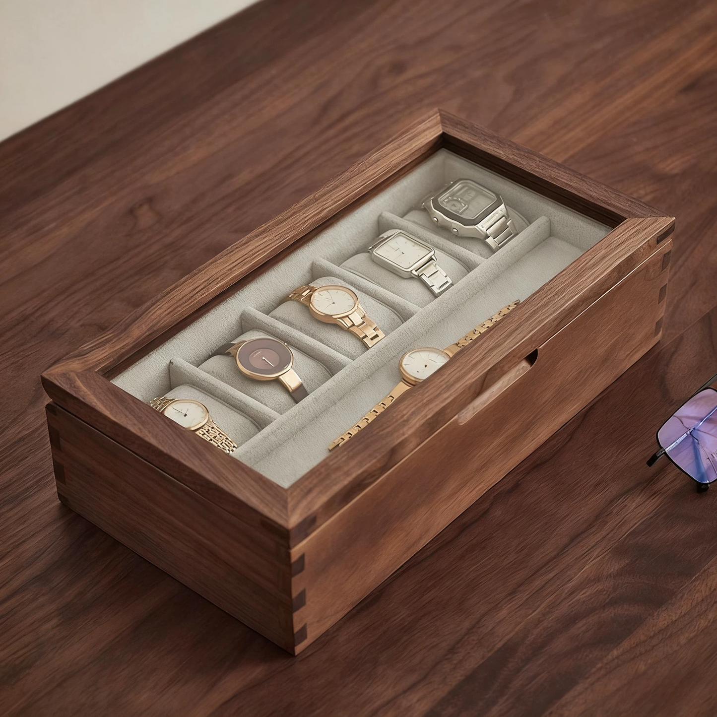 Minimalist Walnut Watch Organizer Box