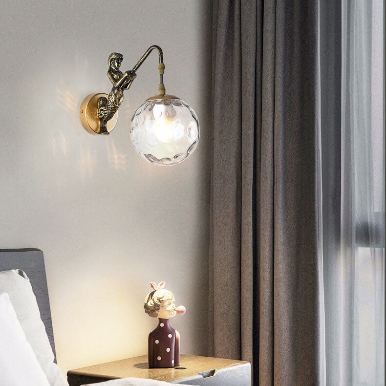 Vintage Wall Sconce | Rustic Metal Arm with Glass Orb
