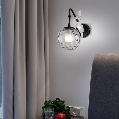 Vintage Wall Sconce | Rustic Metal Arm with Glass Orb