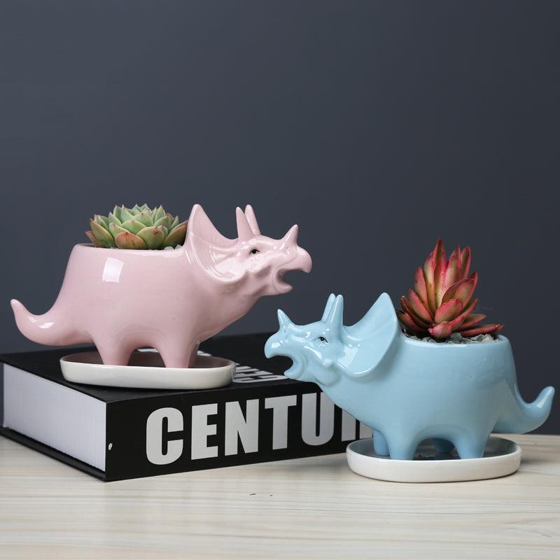 Dinosaur Succulent Planter Pot with Drainage Tray