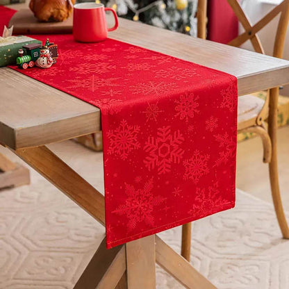 Green Christmas Table Runner | Dark Patterned Fabric
