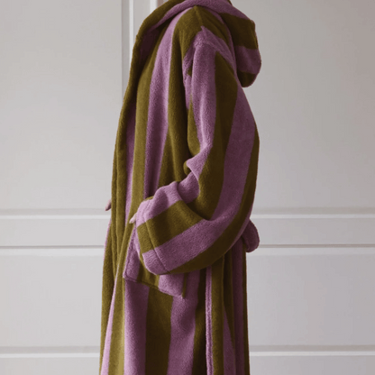 Two-tone robe with purple and brown colors on a white background