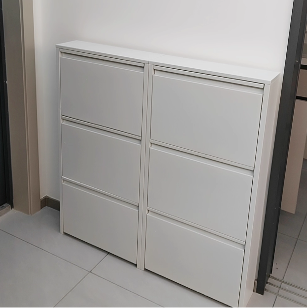 Slim Steel Flip Drawer Shoe Cabinet – Entryway Storage 3–4 Tier