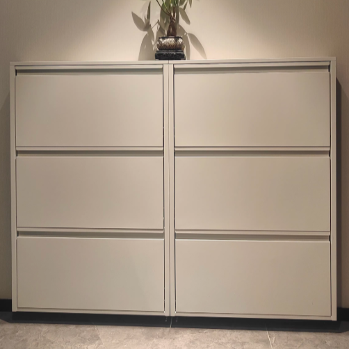 Slim Steel Flip Drawer Shoe Cabinet – Entryway Storage 3–4 Tier