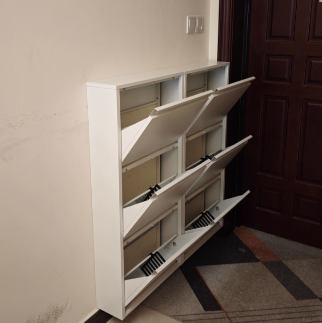 Slim Steel Flip Drawer Shoe Cabinet – Entryway Storage 3–4 Tier