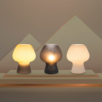 Mushroom Table Lamp | Vintage Ribbed Glass Bedside Table Desk Light