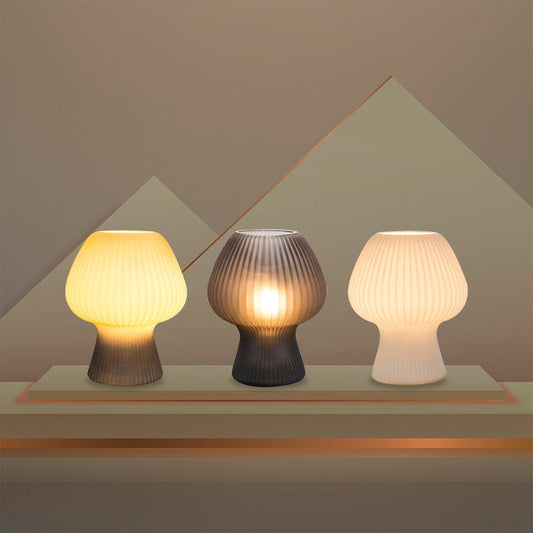 Mushroom Table Lamp | Vintage Ribbed Glass Bedside Table Desk Light