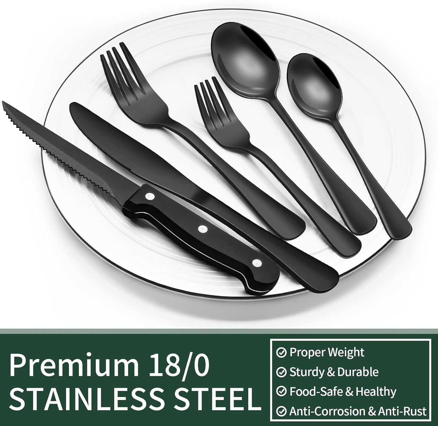 24-Piece Black Stainless Steel Cutlery Set-Round edge-State of Style