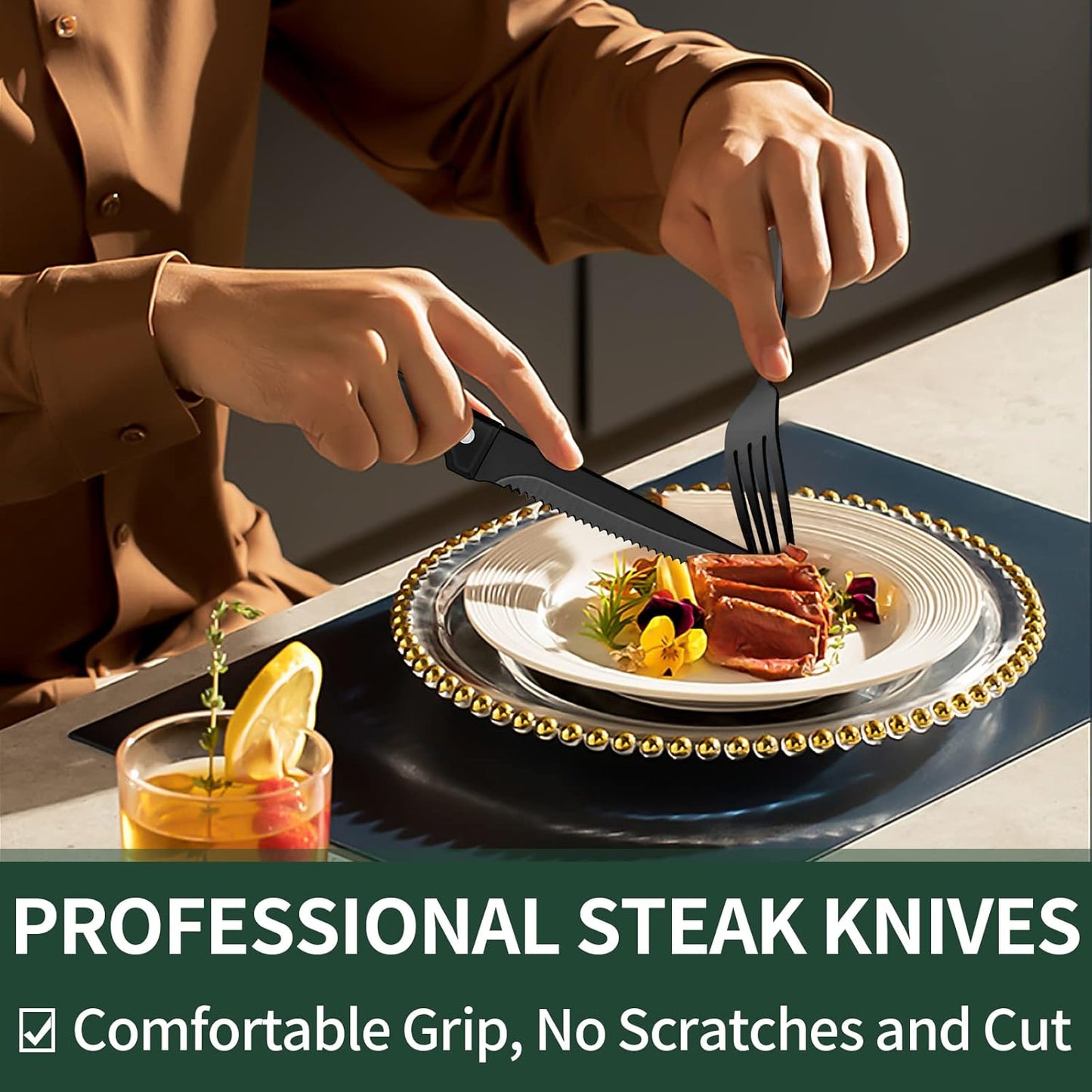 24-Piece Black Stainless Steel Cutlery Set-Round edge-State of Style