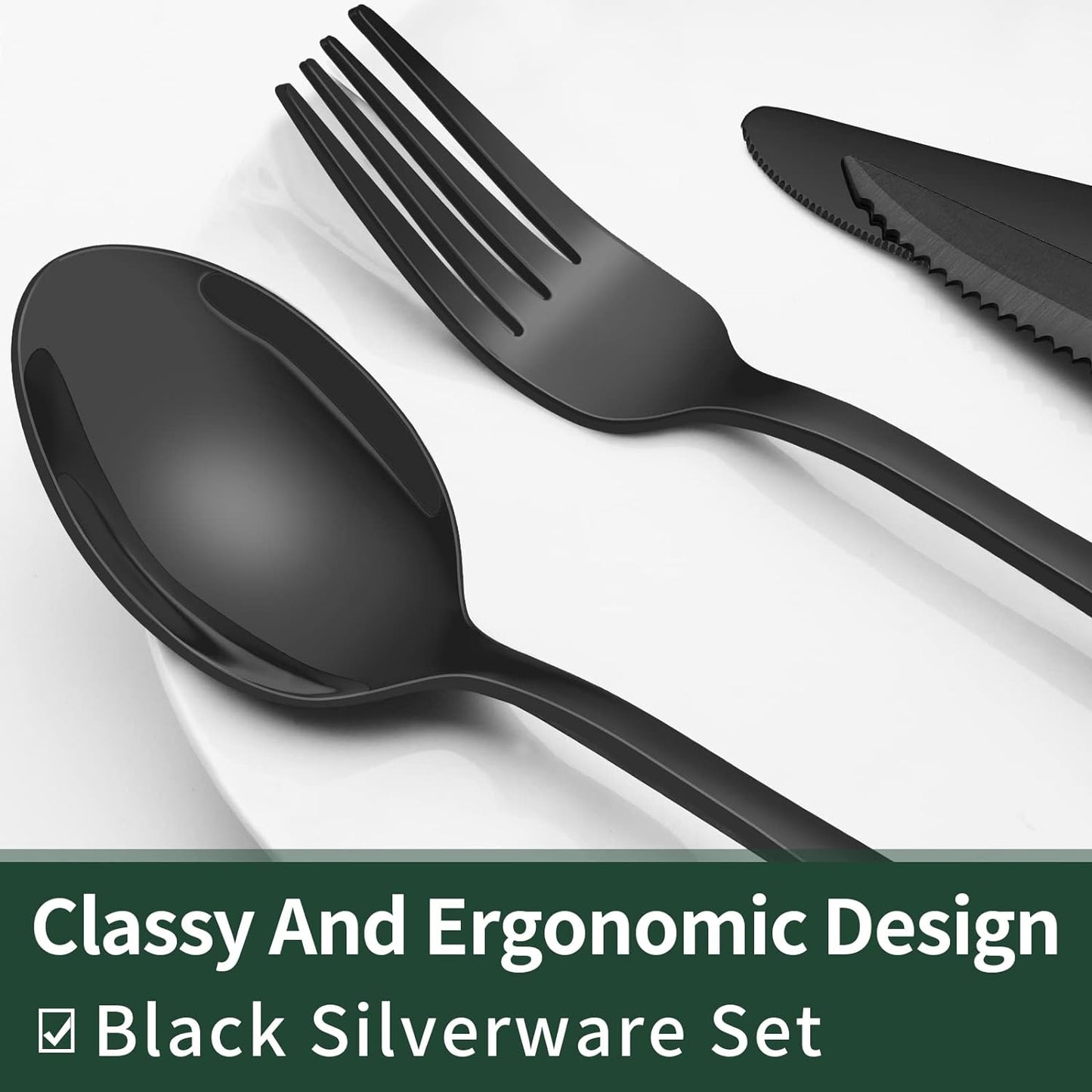 24-Piece Black Stainless Steel Cutlery Set-Round edge-State of Style