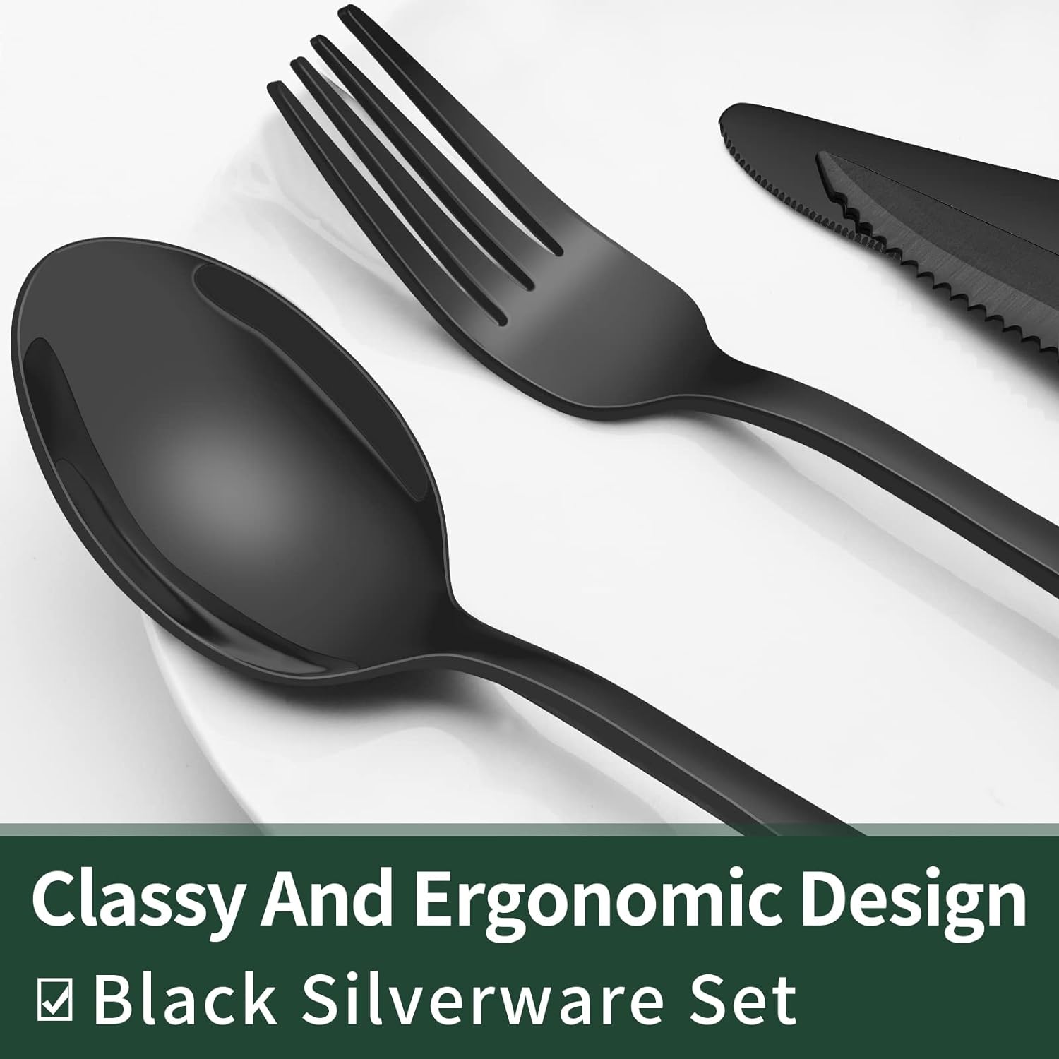 24-Piece Black Stainless Steel Cutlery Set-Round edge-State of Style