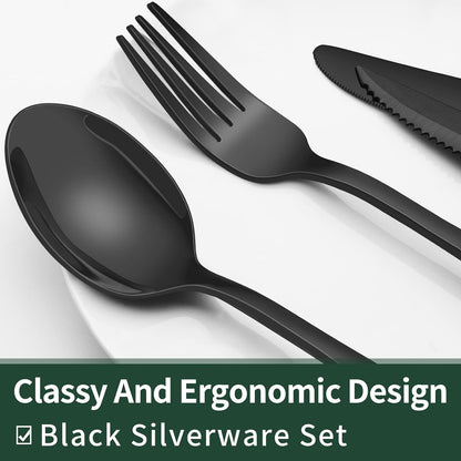 24-Piece Black Stainless Steel Cutlery Set-Round edge-State of Style