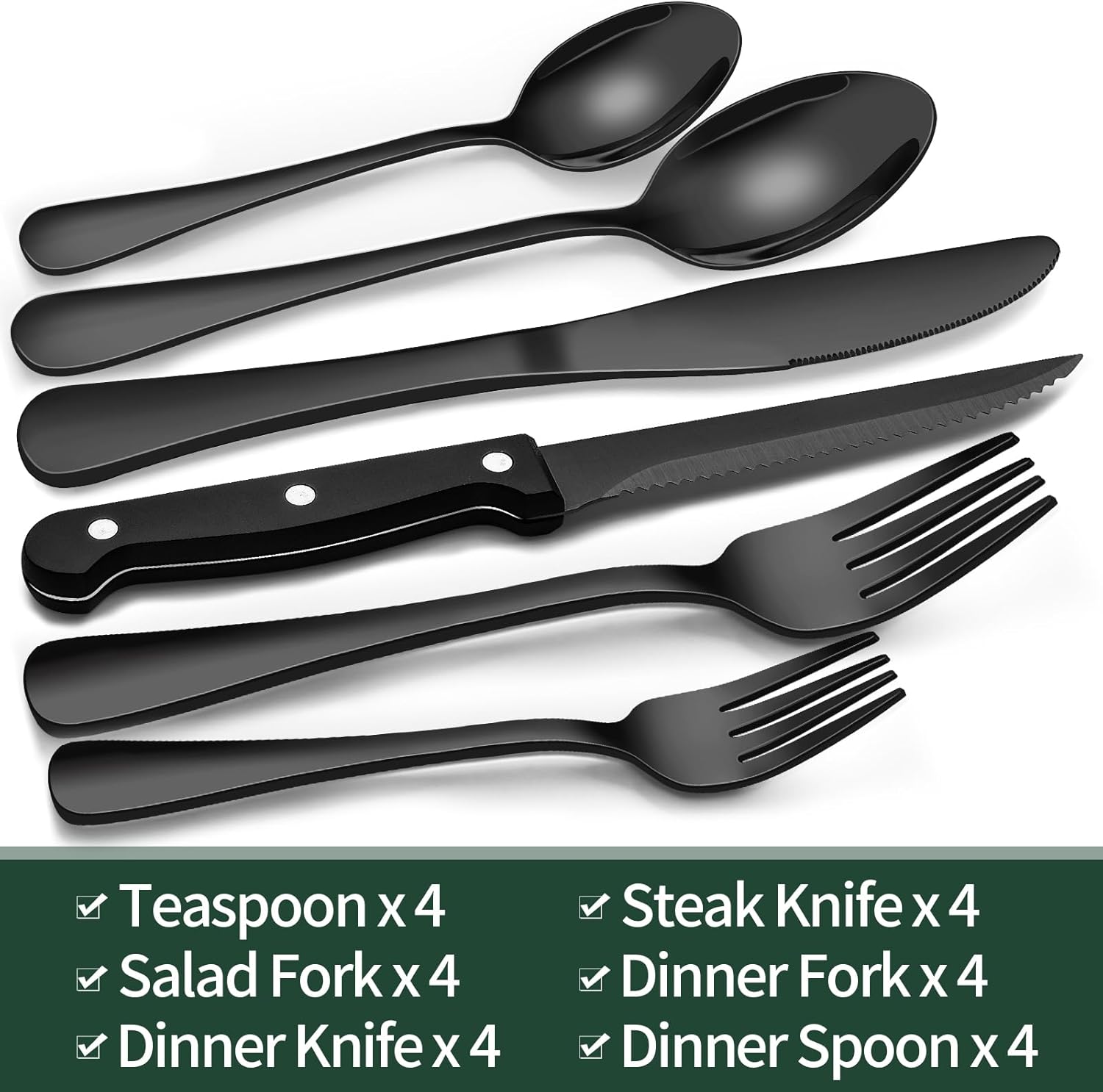 24-Piece Black Stainless Steel Cutlery Set-Round edge-State of Style