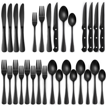 24-Piece Black Stainless Steel Cutlery Set-Round edge-State of Style